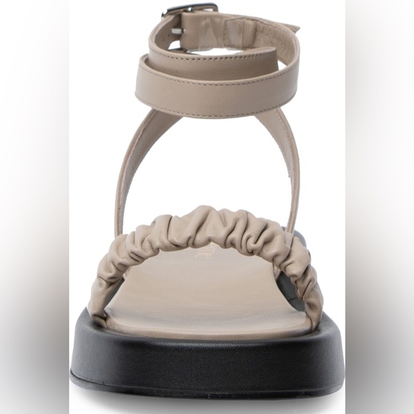 Elleme Chouchou Ruched Ankle-Strap Leather Platform Sandals Taupe. - Picture 6 of 9